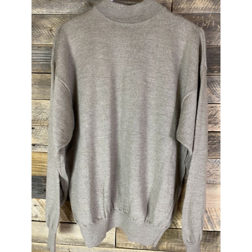 Bachrach Men's Tan Merino Wool Mock Neck Sweater Size L